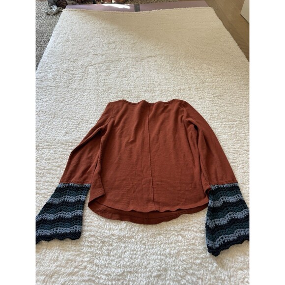 Pilcro Long-Sleeve Tunic Top Boho Crochet Sleeves Size S, Rust with Multicolor - Picture 8 of 8